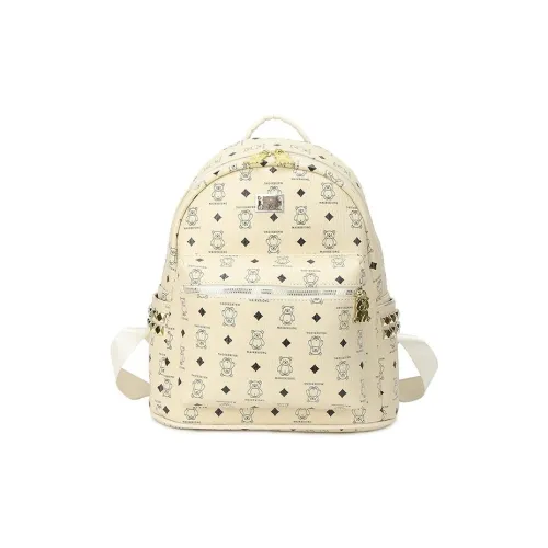 Yalu PU Backpack For High School And University Students Regular Women's Ecru/Pink/Black/Ginger Yellow