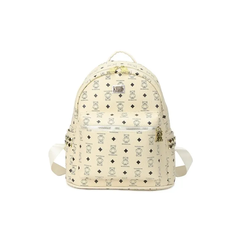 Yalu PU Backpack For High School And University Students Regular Women's Ecru/Pink/Black/Ginger Yellow-0