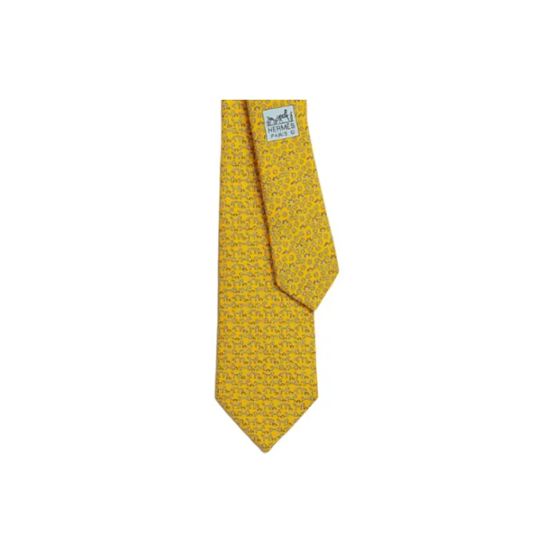 HERMES Mulberry Silk Ties Men's Yellow-1