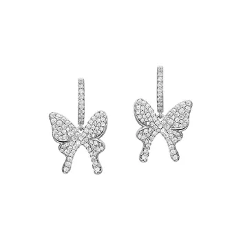 HEFANG 925 Sterling Silver Shimmering Butterfly Hoop Earrings Women's