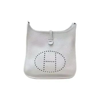 HERMES Evelyne Clemence Bullock Leather Crossbody Bag, Shoulder Bag Women's 0U NEW WHITE Silver White