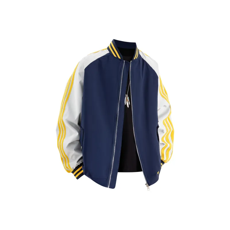 AKIN Baseball Jacket Unisex Navy Blue Apricot-12