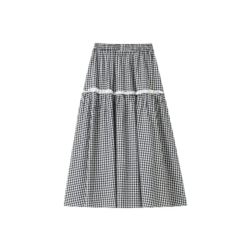 Mm Casual Long Skirts Women's Plaid-1