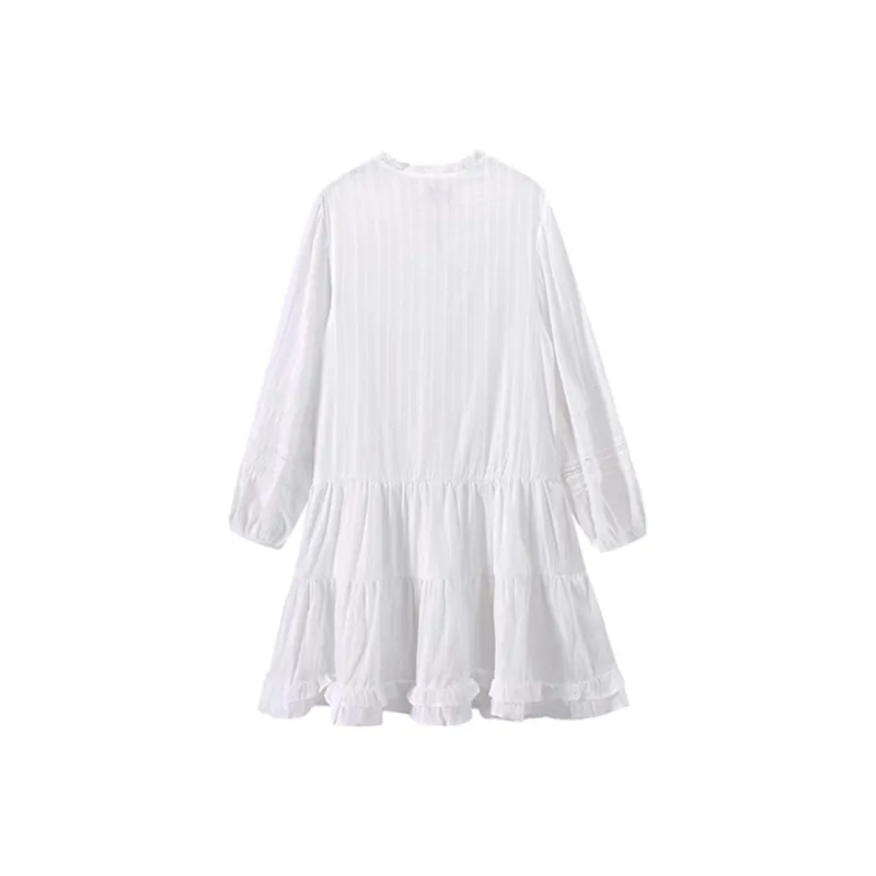 OURUOKE Long Sleeved Dresses Women's White-1