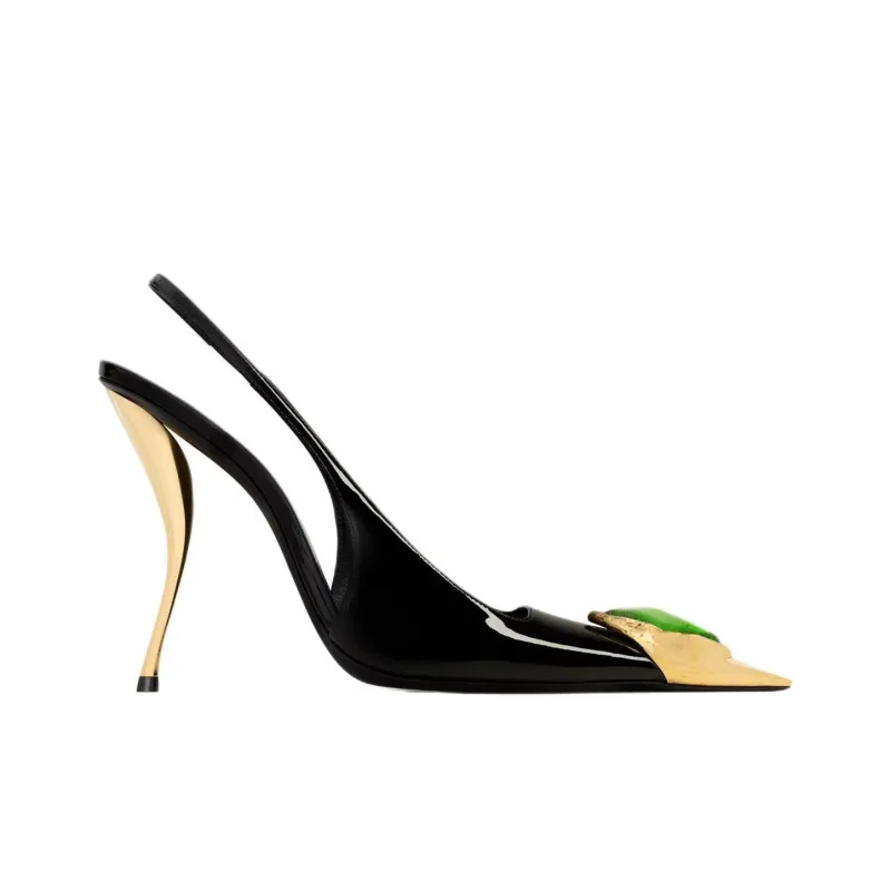 SAINT LAURENT LOULOU Slim Heel High Heels 11cm Women's Black Green-1