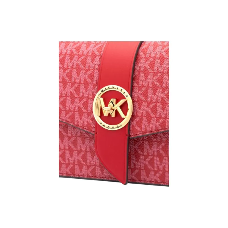 MICHAEL KORS Greenwich Artificial Leather With Split Cow Leather Small Square Bag Shoulder Bag Medium Size Women's Red-3