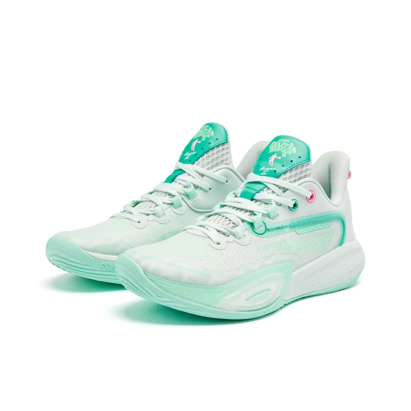 QIAODAN Cushioning Coverage Rebound Anti Twist Breathable Slip Resistant Low Top Basketball Shoes Men's Green-2
