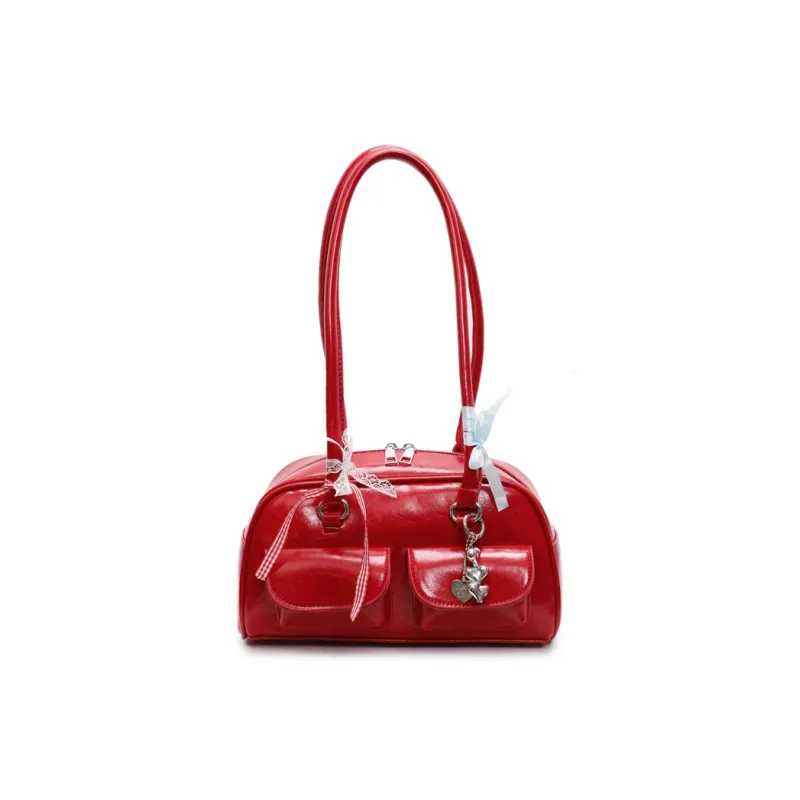 Yalu PU Bowling Bag, Shoulder Bag Women's Black/Ecru/Burgundy/Blue/Pink-15