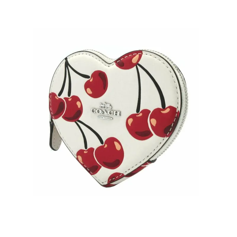 COACH Coated Canvas Heart Shaped Bag Coin Purse Mini Women's White & Red-2
