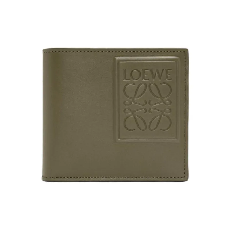 LOEWE Satin Calfskin Wallet Men's Khaki Green-0
