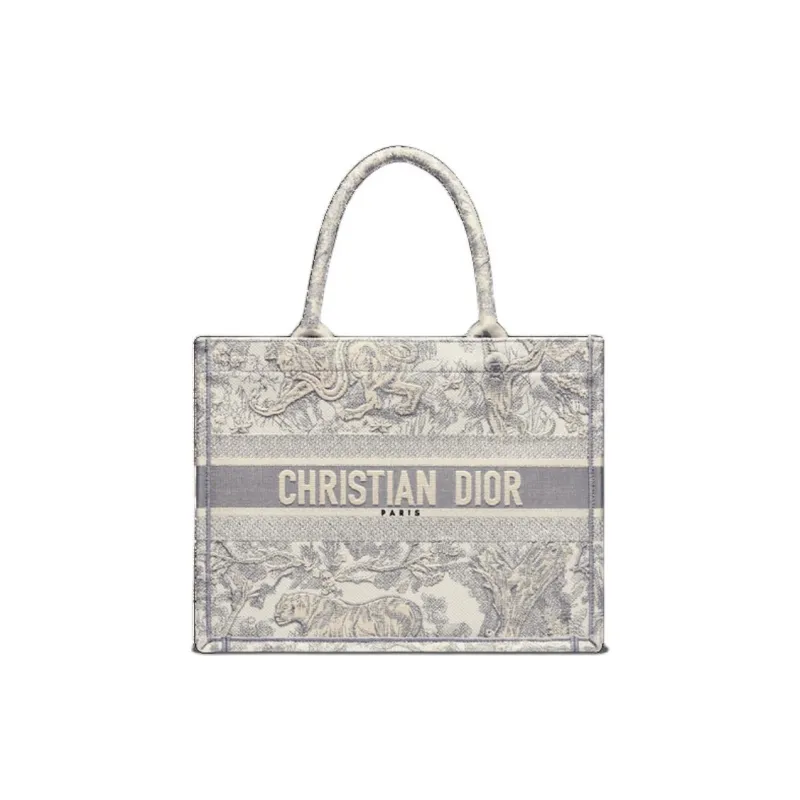 DIOR BookTote Cotton Tote Bag, Shopping Bag, Handbag Medium Size Women's Beige & Gray-0