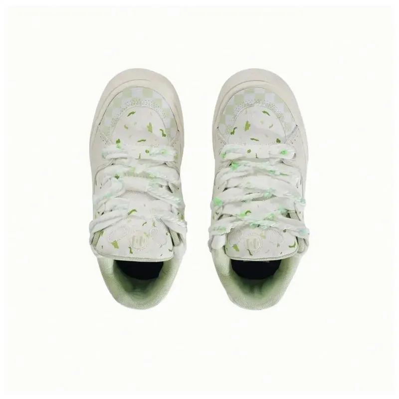 OAOQ Anti-Slip Wear-Resistant Breathable Lightweight Cushioning Low-Top Skateboard Shoes Women's White Green-4