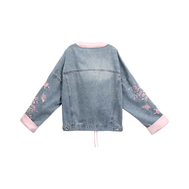 XIAOJUCHUANLI Denim Jacket Women's Pink-1