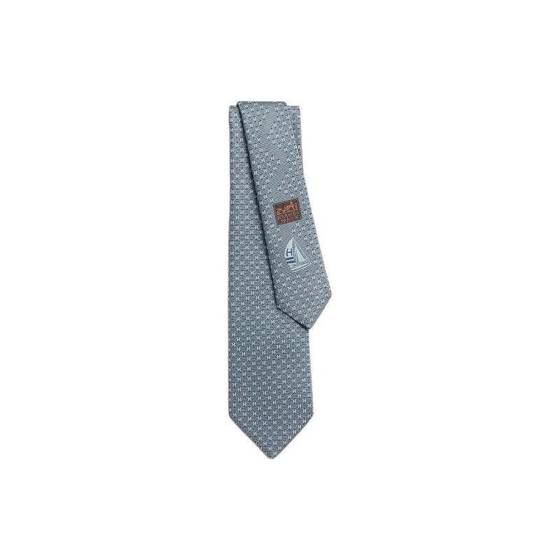 HERMES Mulberry Silk Ties Men's Gray/White-0