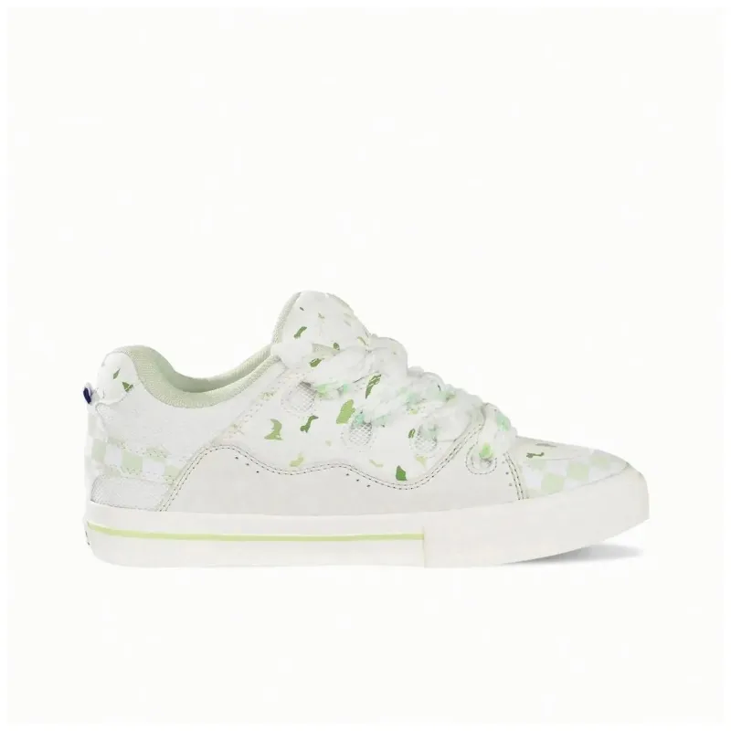 OAOQ Anti-Slip Wear-Resistant Breathable Lightweight Cushioning Low-Top Skateboard Shoes Women's White Green-2