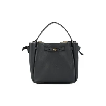 TORY BURCH Romy Bucket Litchi Grain Leather Bucket Bag, Shoulder Bag, Crossbody Bag, Handbag Small Size Women's Black