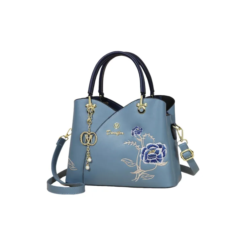 Weymond Leather Handbag Regular Women's Ecru/Blue/Khaki-7