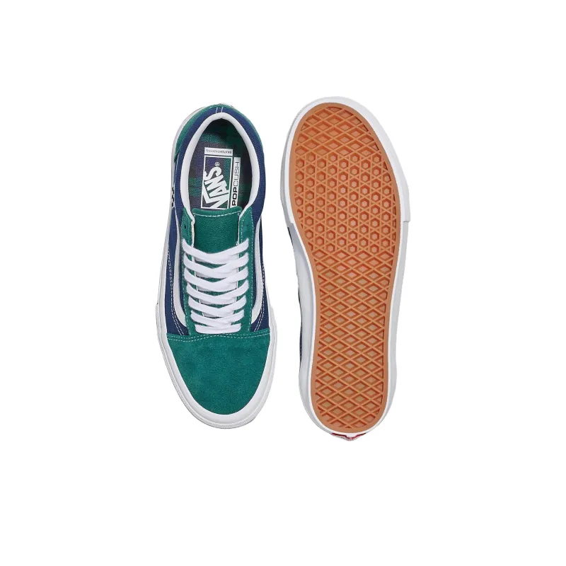Vans Old Skool Anti Slip Wear Resistant Low Top Skateboard Shoes Unisex Blue Green-3