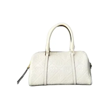 TORY BURCH T Monogram Leather Bucket Shaped Bag, Shoulder Bag, Handbag Small Size Women's Light Cream