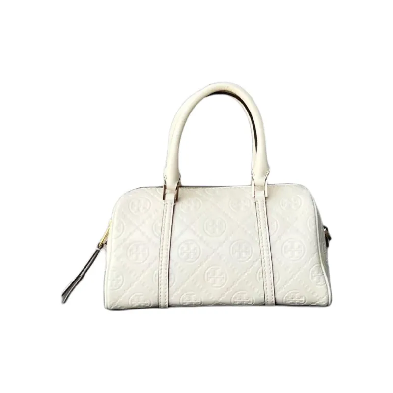 TORY BURCH T Monogram Leather Bucket Shaped Bag, Shoulder Bag, Handbag Small Size Women's Light Cream-0