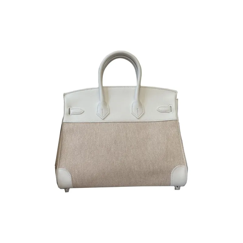 HERMES Birkin Swift Leather With Canvas Bag Birkin Bag Handbag Women's New White-1