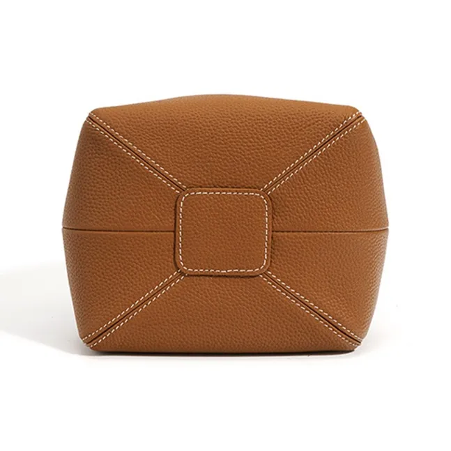 ROBERTA DI CAMERINO Cow Leather Basket Bag, One Shoulder Handbag Women's Caramel Brown/Milk Apricot Gray-6