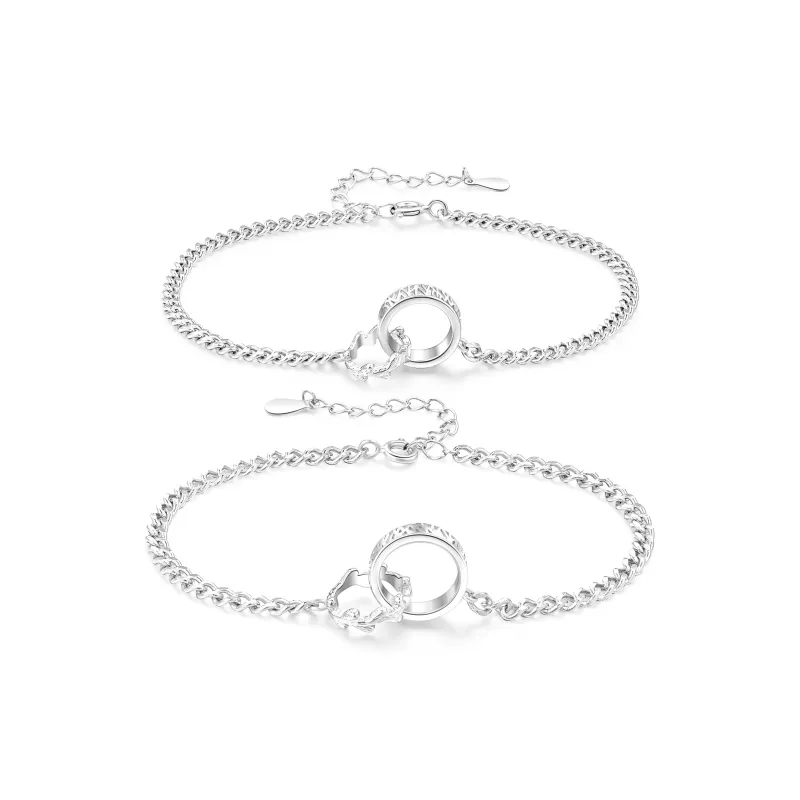 Lao Feng Xiang S925 Silver Bracelet Pair Unisex Silver-4