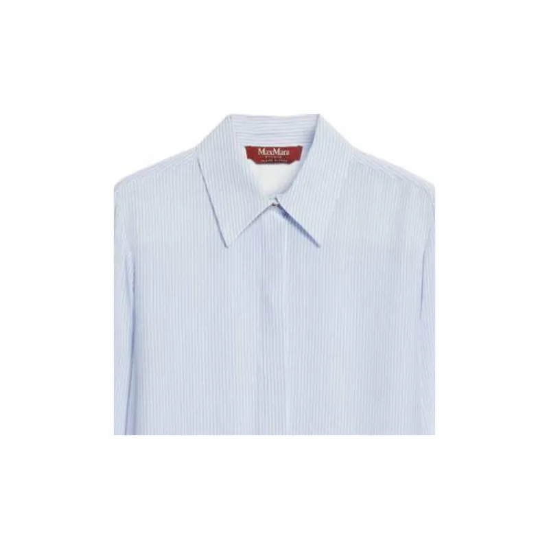 MaxMara Studio Pagine Collection Printed Crêpe De Chine Shirt Women's Light Blue-4