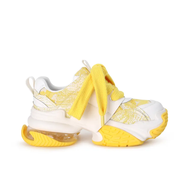 FAICCIA Embossed Air Cushion Shoe Low Top Chunky Sneakers Women's Yellow-1