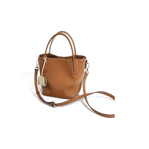 ROBERTA DI CAMERINO Cow Leather Basket Bag, One Shoulder Handbag Women's Caramel Brown/Milk Apricot Gray