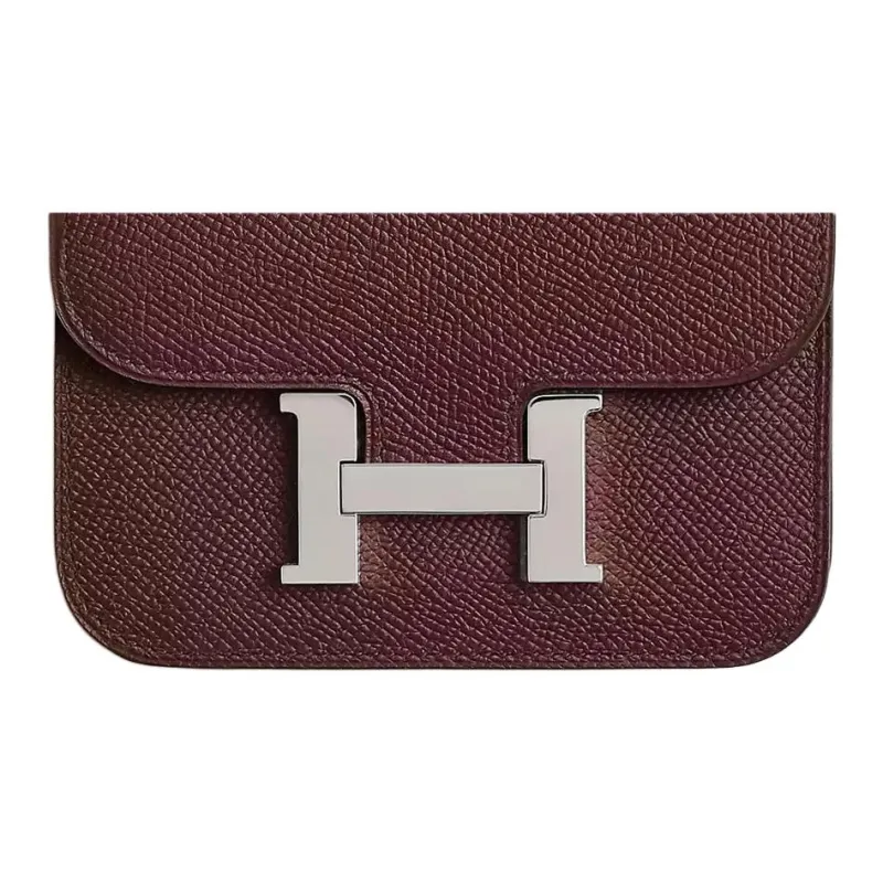 HERMES Constance Slim Epsom Calfskin Wallet Women's 0G Rouge Sellier Saddle Red-3