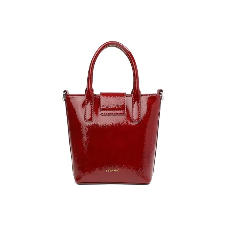 Teenmix Cow Leather Handbag Regular Women's Black/Burgundy-9