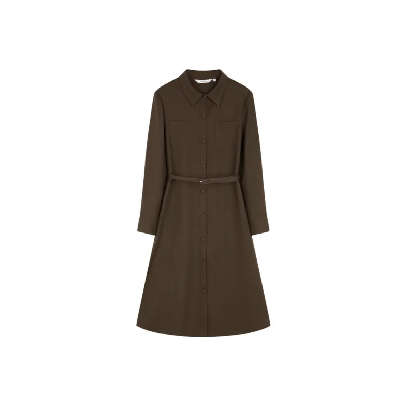 IHIMI Long Sleeved Dresses Women's Palm Coffee-2