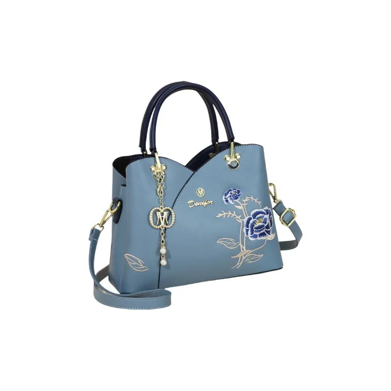 Weymond Leather Handbag Regular Women's Ecru/Blue/Khaki-8