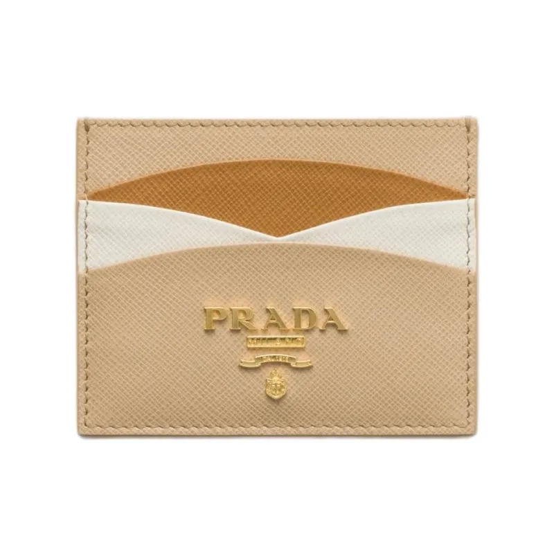 PRADA Saffiano Calfskin Card Holder Women's Sand With Caramel Candy-0