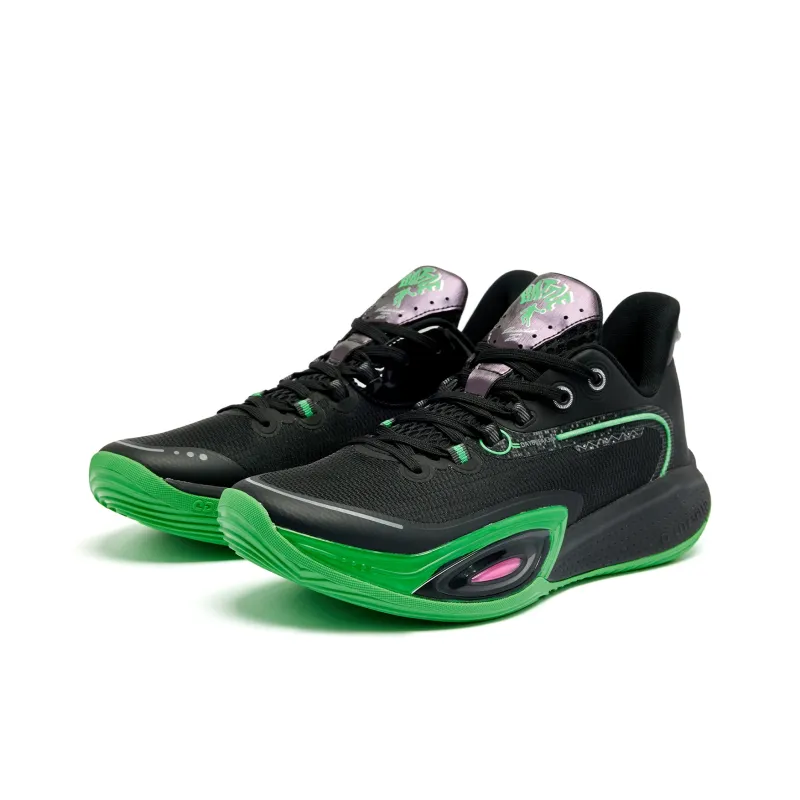 QIAODAN Cushioning Coverage Rebound Anti Twist Breathable Slip Resistant Low Top Basketball Shoes Men's Black Green-2