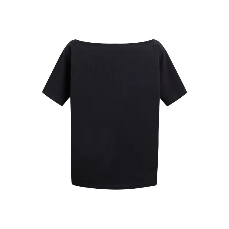 HEYABC T Shirts Women's Black Asymmetrical Shoulder Butterfly-1
