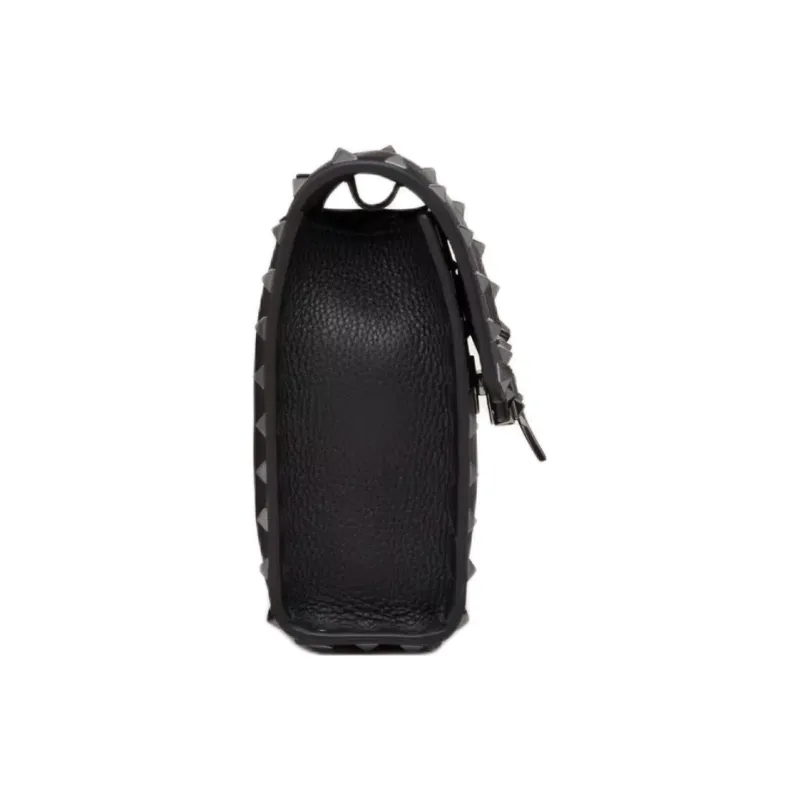 Valentino ROCKSTUD Cow Leather Shoulder Bag Trumpets Women's Black-3