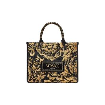 FANSIZHE Barocco Viscose Tote Bag, Shopping Bag, Shoulder Bag, Handbag Trumpets Women's Black & Gold