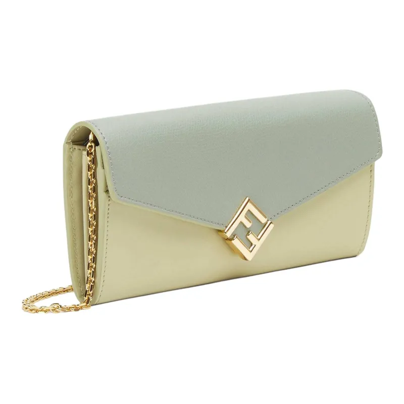 FENDI FF Diamonds Series Calfskin Shoulder Bag, Crossbody Bag, Wallet Women's Green-1