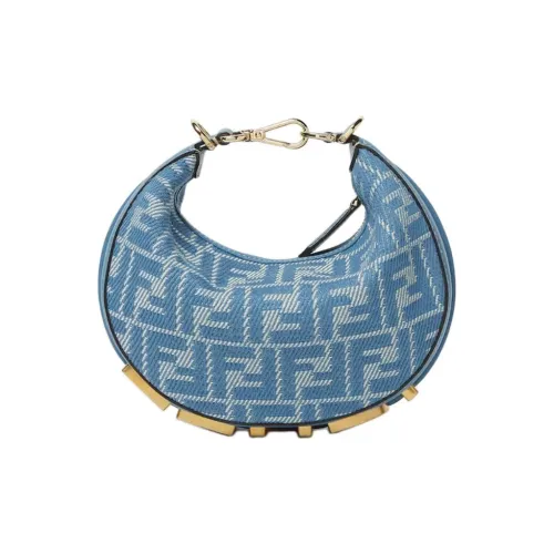 FENDI Fendigraphy Cotton Crescent Bag One Shoulder Handbag Mini Women's Blue