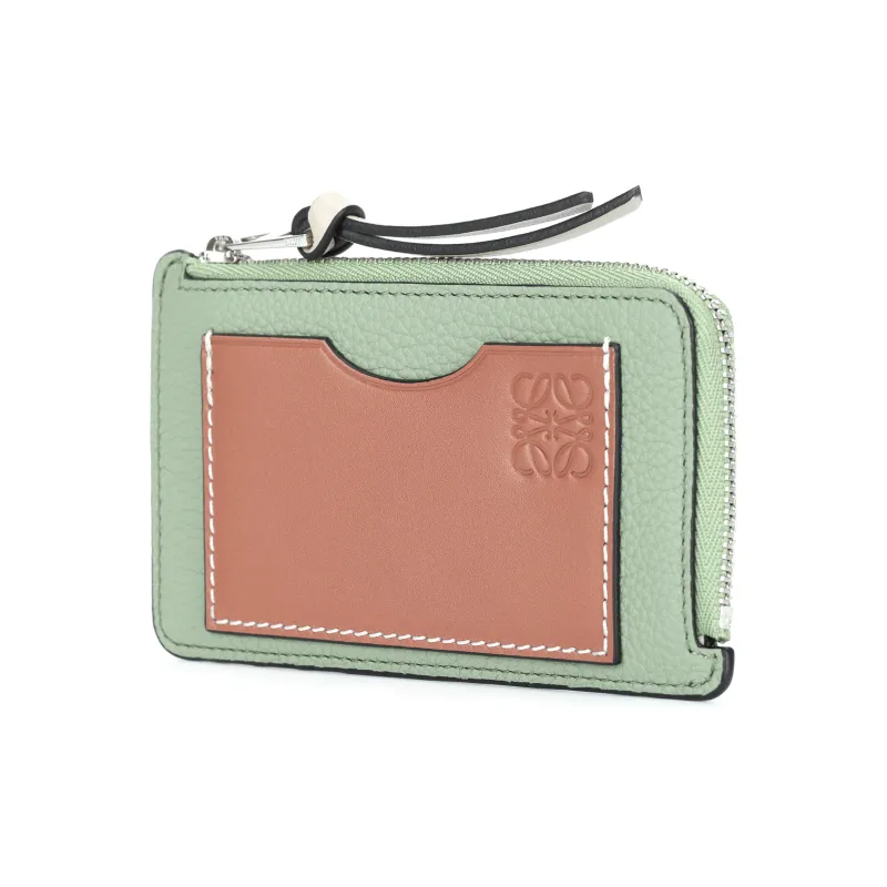 LOEWE Cow Leather Coin Card Holder Women's Thyme Green/Smoky Brown-1