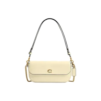 COACH Brook Flap Leather Shoulder Bag Medium Size Women's Yellow