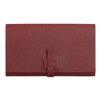 HERMES New H Passant Epsom Calfskin Wallet Women's 55 Rouge Hermes Red