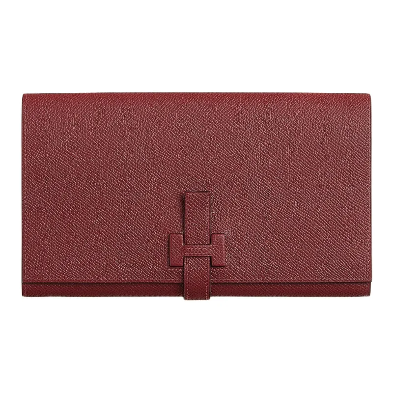 HERMES New H Passant Epsom Calfskin Wallet Women's 55 Rouge Hermes Red-0