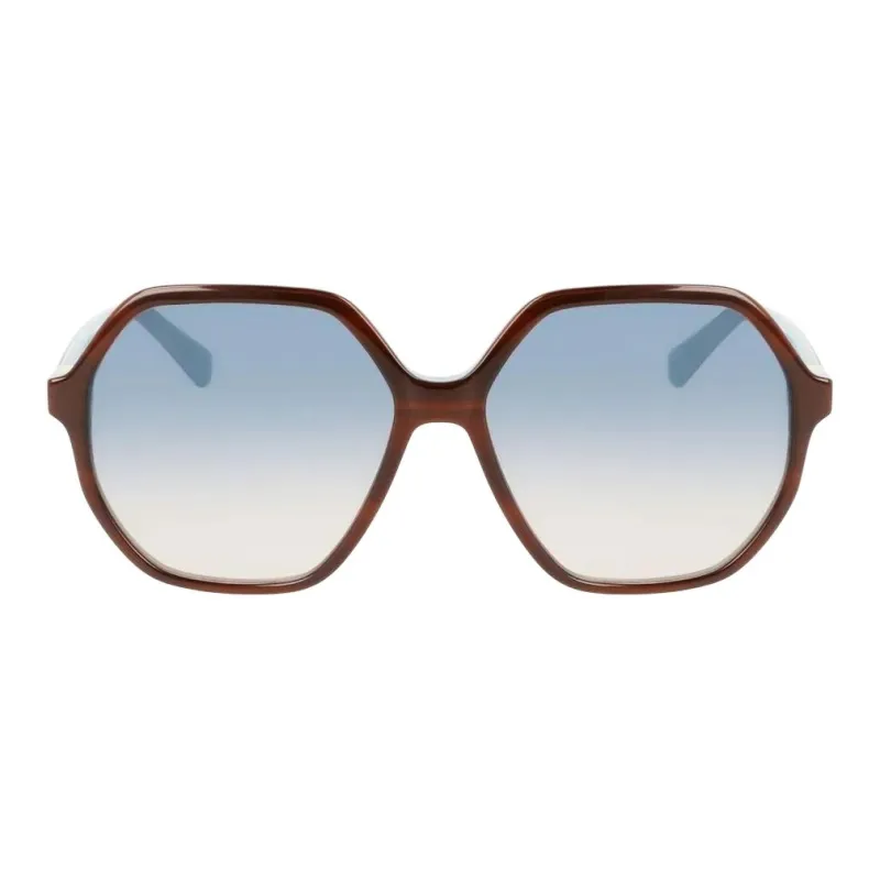 LONGCHAMP Acetate Irregular Shape Sunglasses Women's Brown-1