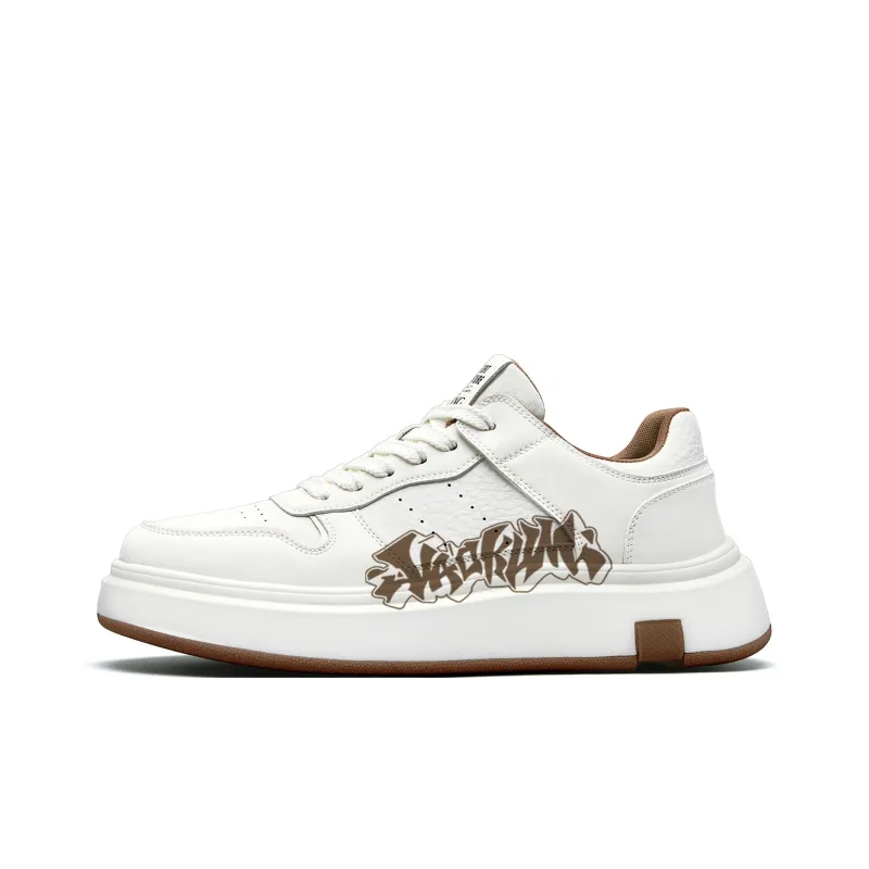 AOKANG Air Force One Series Skateboard Shoes Men Low Top White Red, White Brown-18