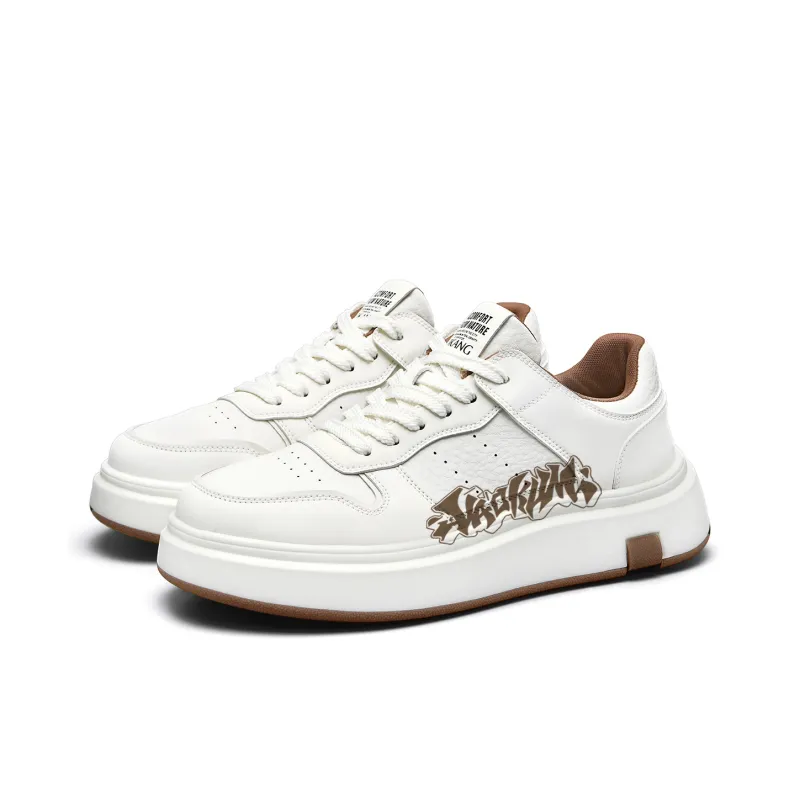AOKANG Air Force One Series Skateboard Shoes Men Low Top White Red, White Brown-20