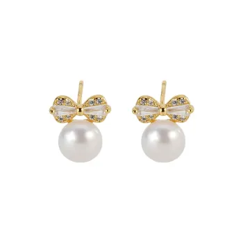 Old Fu Gold Pearl Stud Earrings Women's
