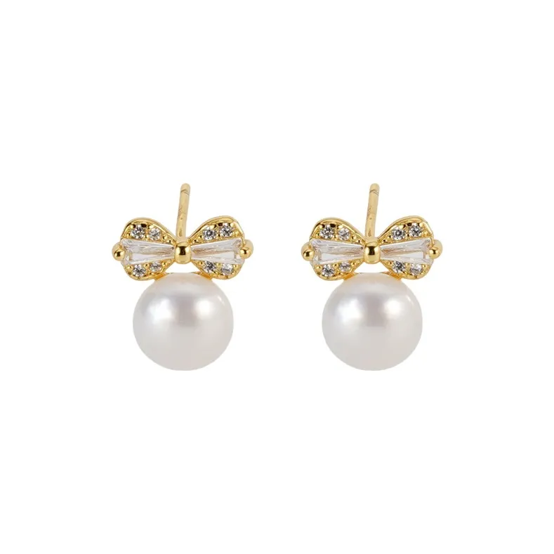 Old Fu Gold Pearl Stud Earrings Women's-0